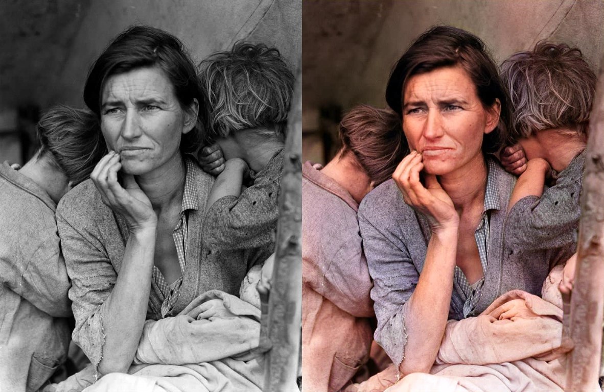 Migrant Mother by Dorothea Lange colored with DeOldify Migrant Mother by Dorothea Lange colored with DeOldify